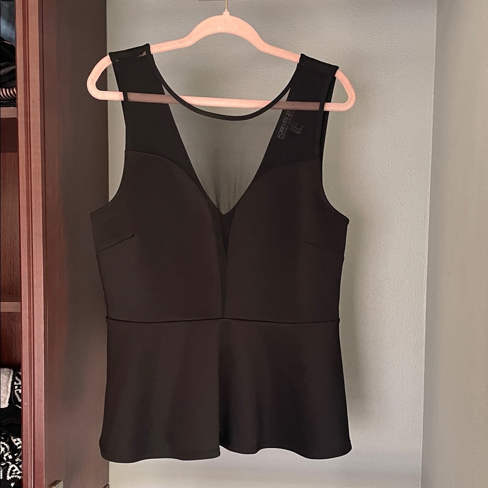 Forever 21 Black peplum with Mesh Panel Blouse